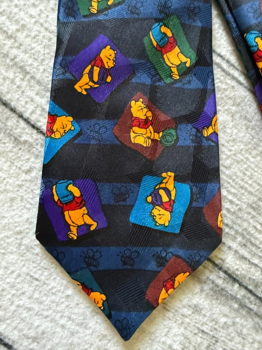 Pooh Winnie the Pooh Men's Tie, Disney, Black, Blue, Green, EUC!
